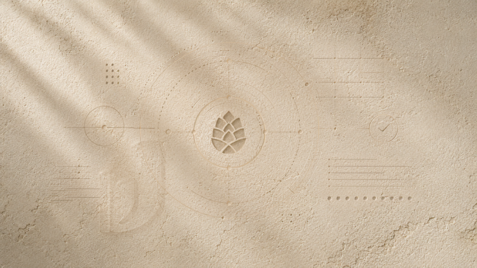 Abstraktes Steinrelief mit Linien und Prüfstruktur als Symbol für Formeln, Qualität und Transparenz