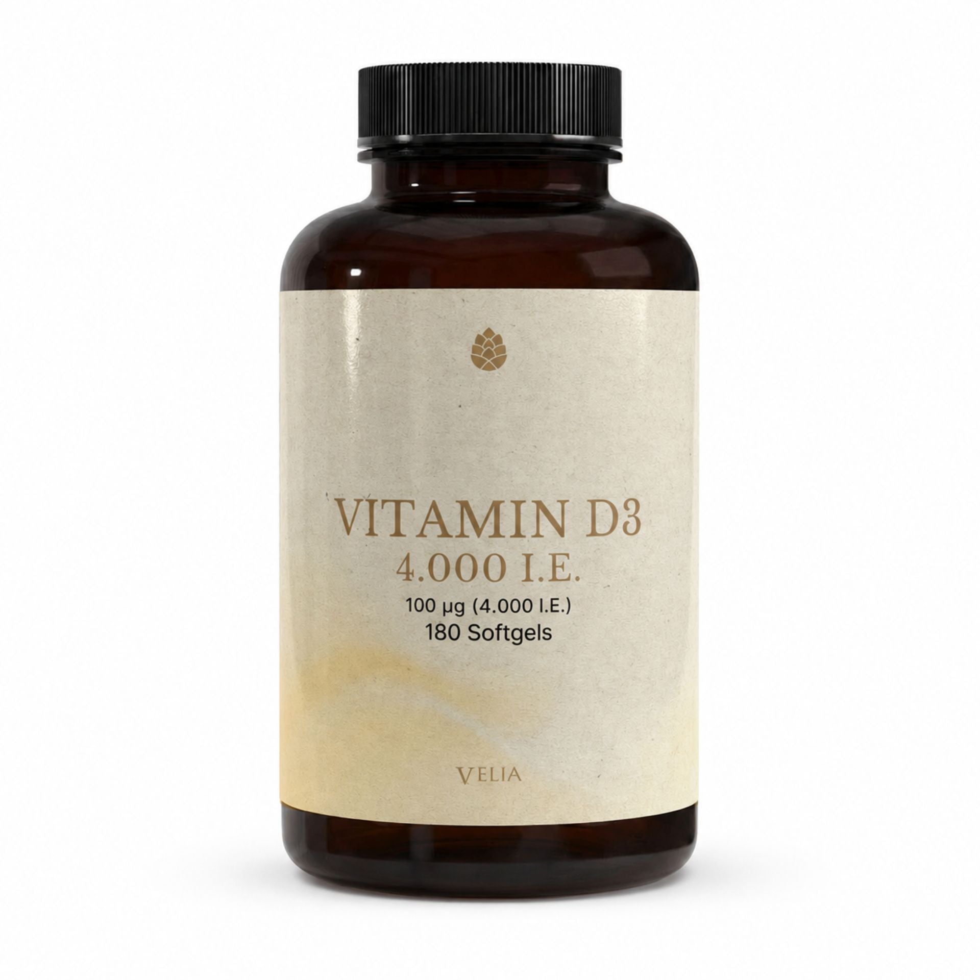 VELIA Vitamin D3 4.000 I.E. – Dose mit 180 Softgels, Vorderansicht